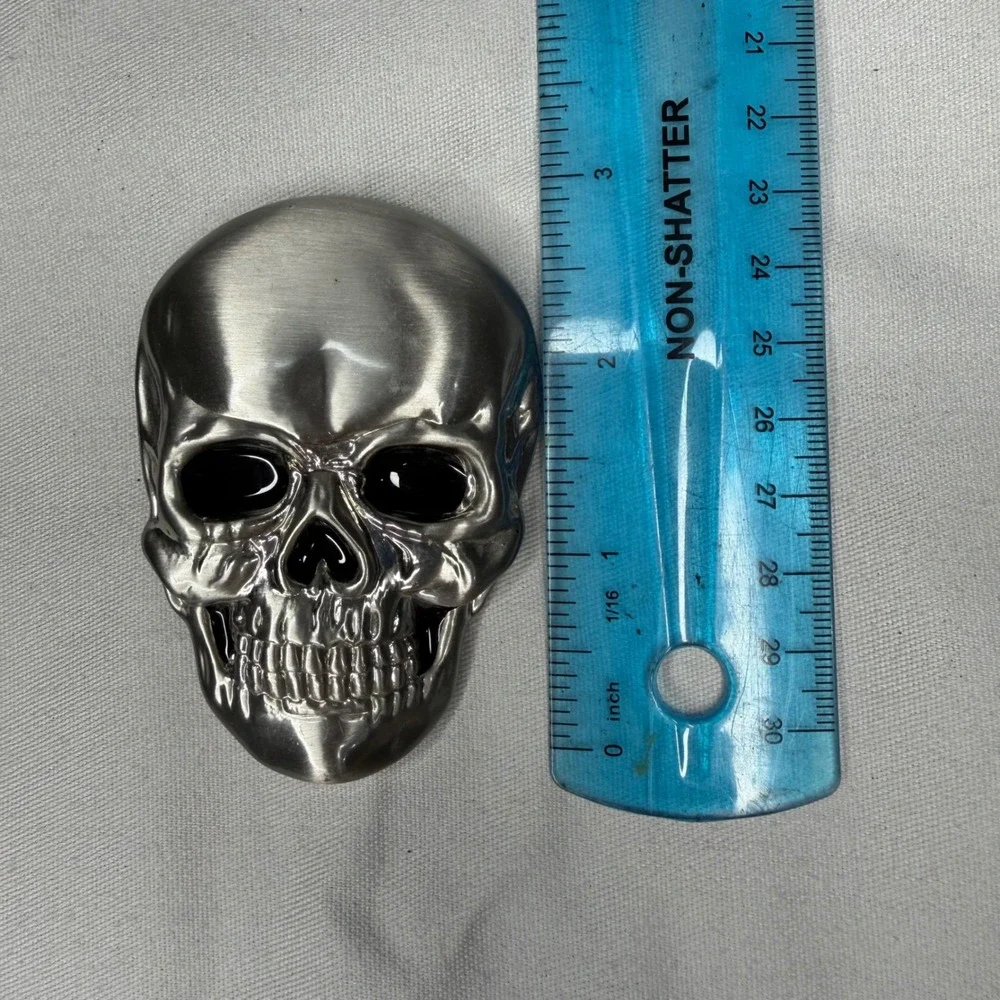 Mens Silver Skull Belt Buckle Gothic Biker Anatomical 3D Metal Accessory